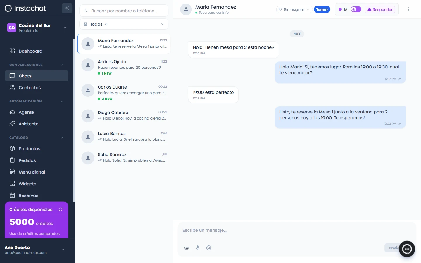 Arriba a la derecha, el interruptor IA / Humano de esa conversación