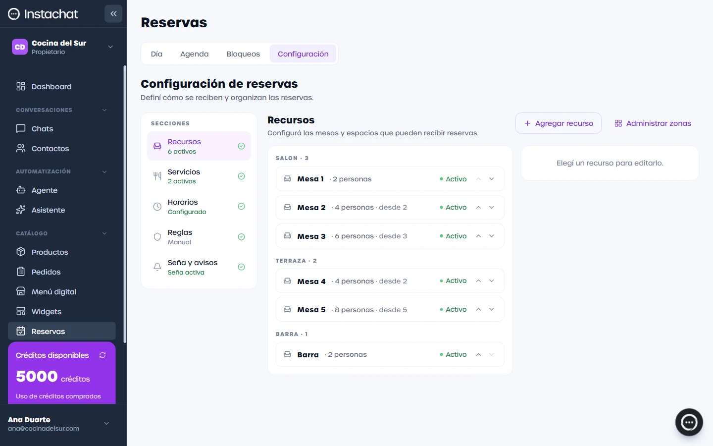 Las cinco secciones de Configuración
